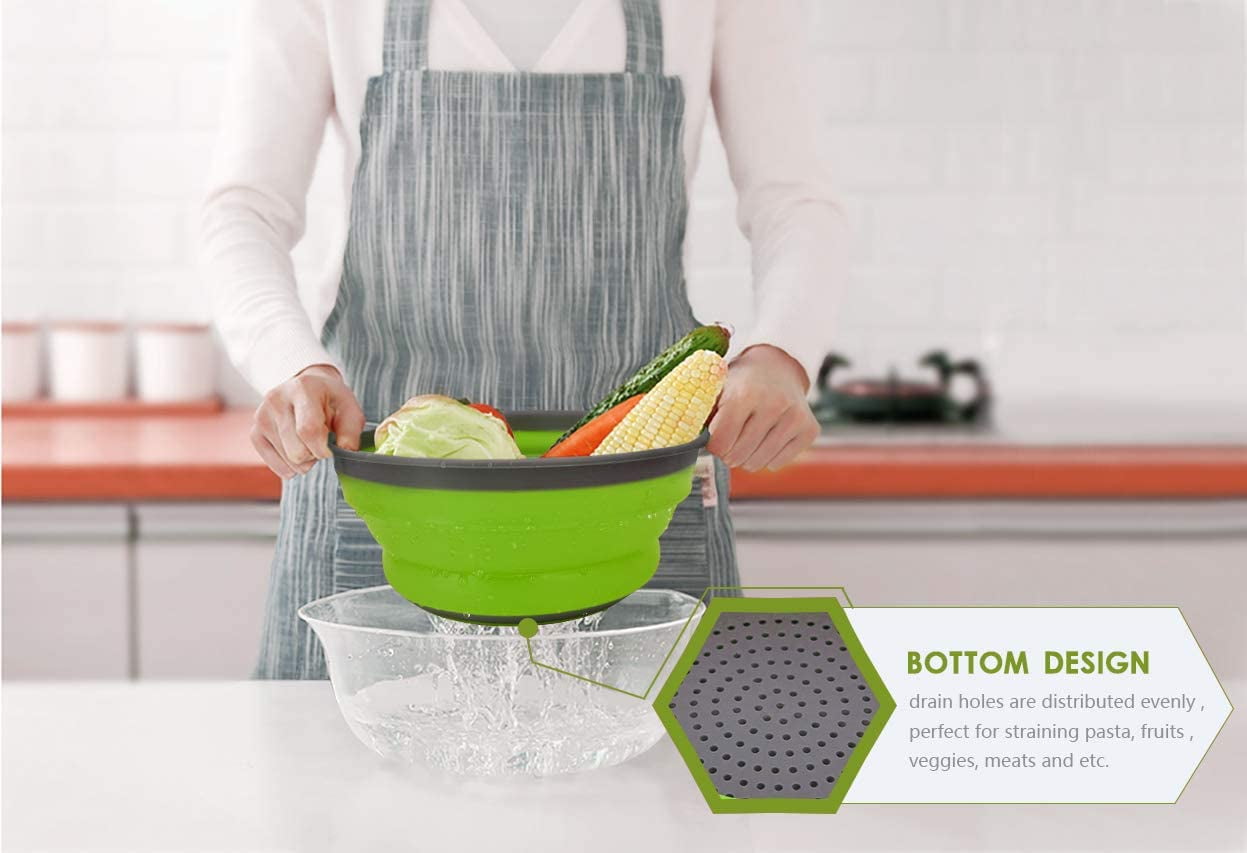  Collapsible Colander with Plastic Handles Round Silicone  Kitchen Strainers Foldable Kitchen Strainer Perfect for Draining Pasta  Vegetable and Fruit Green: Home & Kitchen