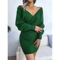 thumbnail image 4 of Women'S Cocktail Knitted Sweater Dress Long Sleeve Batwing Sleeve V-Neck Backless Mini Dress Green M, 4 of 8