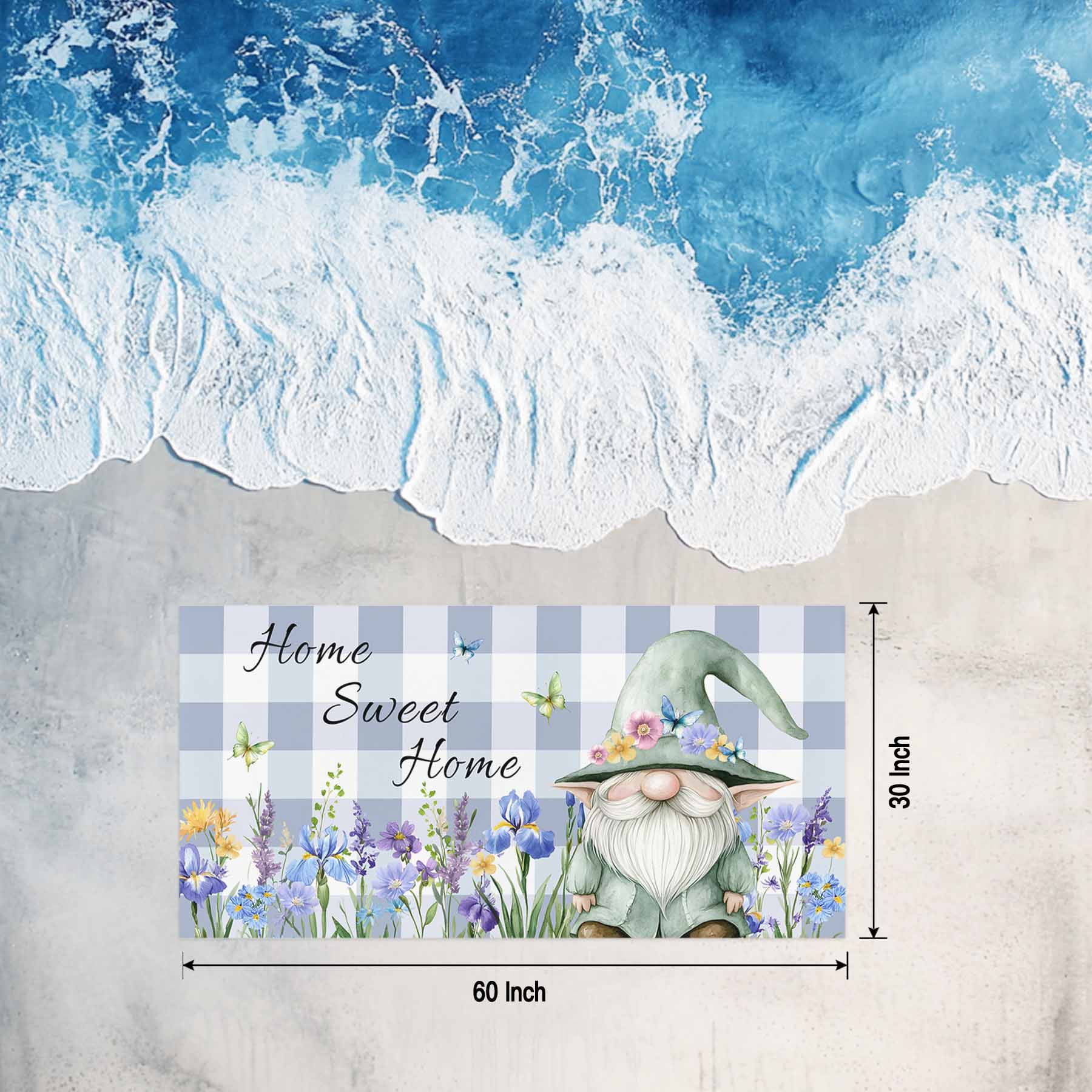 Home Sweet Home Gnome Beach Towels Blanket Soft&Absorbent Quick Dry Microfiber Purple Floral Plaid Pool Towels for Swimming ,Yoga, Sports, Gym, Camping,Large 30X60in,
