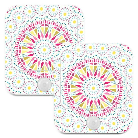 

Geometric Mandala Pink and Yellow LED Motion Sensor Night Light Plug into Wall 2 Pack Auto Dusk to Dawn Adjustable