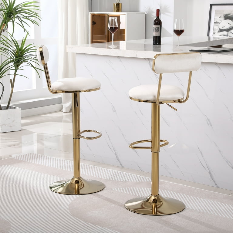 Resenkos Velvet Bar Stools Set of 2 with Footrest, Counter Stools