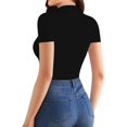 thumbnail image 3 of CAILDANL Mock Neck Tops for Women Basic Short Sleeve Tight Summer Sexy Dressy Casual Summer T-Shirts, 3 of 6