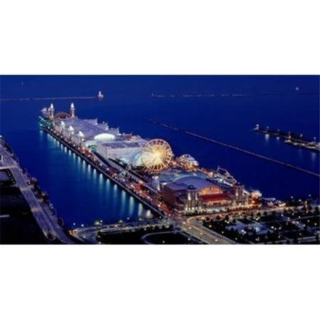Navy Pier Lit Up At Dusk Lake Michigan Chicago Cook County Illinois USA Poster Print, 12 x 6
