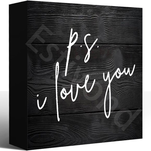 Wood Box Sign Rusitc P S I Love You Wooden Desk Box Sign Children Farmhouse Home Bedroom Dorm Desk Shelf Decor, Gift For Kids 5X5 Inch