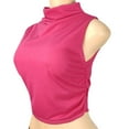 thumbnail image 4 of RYRJJ Women Workout Mock Neck Ruched Crop Tank Top Casual Turtleneck Sleeveless Slim Fitted Cropped Tops Athletic Yoga Running(Hot Pink,L), 4 of 6