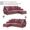 thumbnail image 6 of 84" L-Shaped Sectional Sofa, Modern Chenille Upholstered Sofa Couch with Reversible Chaise Lounge and Metal Legs, Convertible Sectional Sofa with 2 Pillows for Living Room Apartment, Pink, 6 of 7