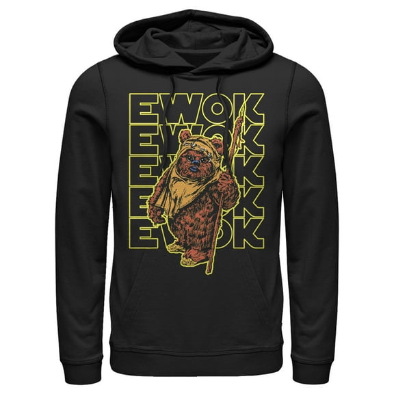 Men's Star Wars Ewok Stacked Yellow Text  Pull Over Hoodie Black Medium