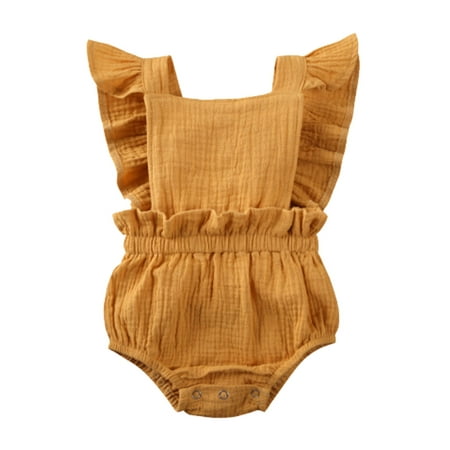 

Newborn Baby Boy Girl Ruffle Sleeve Clothes Solid Soft cotton Romper Sunsuit Summer Sweet Babe Infant Jumpsuit Outfits