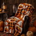 thumbnail image 2 of Clearance! Halloween Throw Blanket, 39x27 Inch Flannel Fleece Blanket for Couch, Cute Pumpkin Ghost Buffalo Plaid Bedding, Orange, 2 of 6