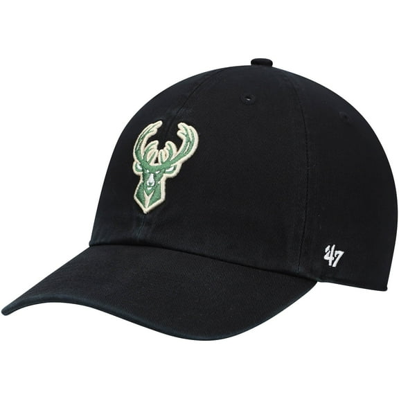 Men's '47 Black Milwaukee Bucks Core Logo Clean Up Adjustable Hat