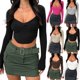 thumbnail image 4 of Spice Qirls T-Shirt Knit Sweater Threaded Top V-Neck Long Sleeve Shirt, 4 of 8