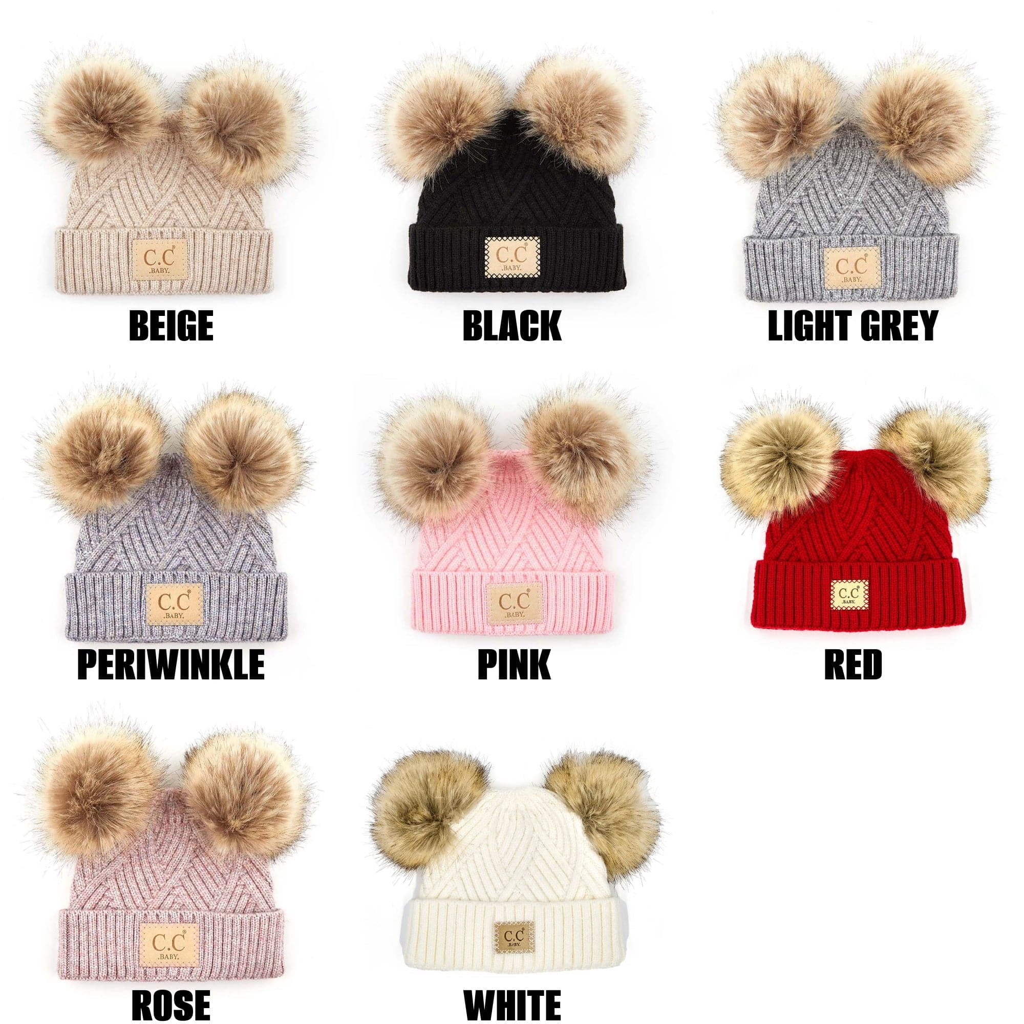 CC Baby Double Pom Winter Beanie - Criss-Cross Pattern, Fits Newborn to 9 Months, Soft & Cozy Baby Hat with Plush Pom, Authentic CC Brand - Soft, Warm Hats for Babies and Toddlers - Cozy Winter Wear