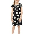 thumbnail image 1 of Xoenoiee Girl's Trendy Daisy Flower Print Casual Tee Dress Short Sleeve V-neck Kids T Shirt Dress, Black, Size 5-6 Years, 1 of 6