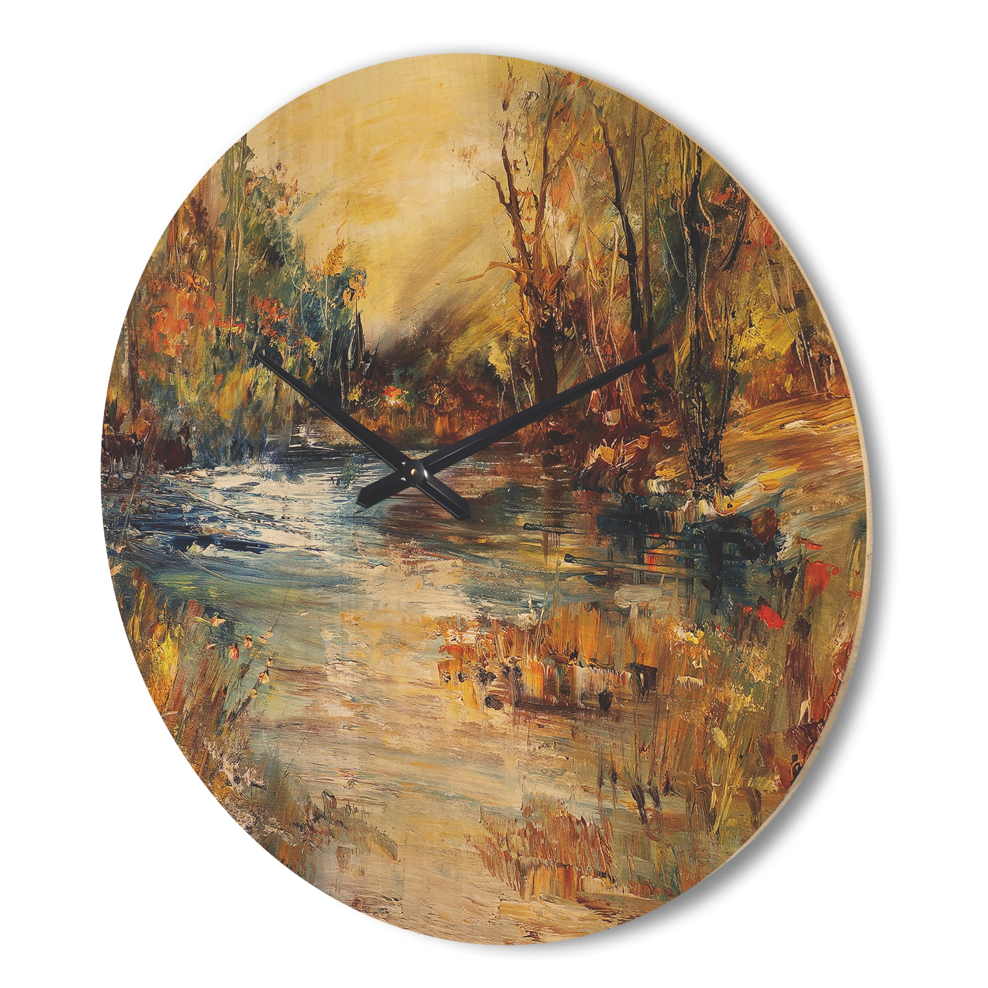 Designart 'Abstract Stream in Forest' Farmhouse Wood Wall Clock