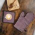 thumbnail image 5 of Black and Pink Checkerboard Pattern Kitchen Oven Mitt and Pot Holder Sets 2 Pcs for Baking, Cooking and Grilling, Heat Resistant Up To 392 °F, 5 of 7