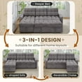 thumbnail image 4 of Muumblus Convertible Sofa Bed, Sectional Sleeper Sofa with Storage Chaise, L-Shaped Couch for Living Room, Dark Gray Chenille, 4 of 13