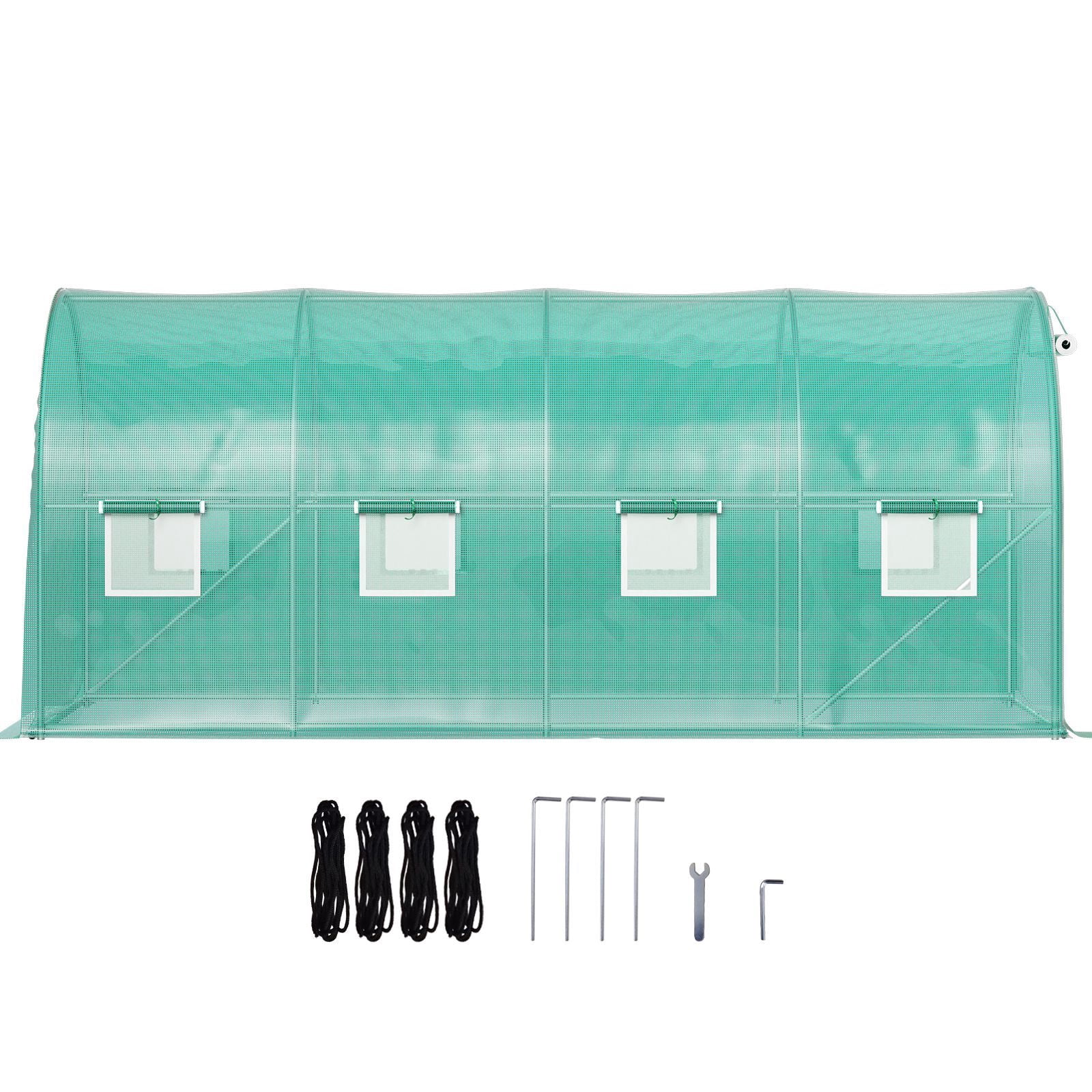 Walk-in Tunnel Greenhouse, 15 x 7 x 7 ft Portable Plant Hot House with Galvanized Steel Hoops, 1 Top Beam, Diagonal Poles, Zippered Door & 8 Roll-up Windows, Green