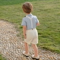 thumbnail image 5 of ‌LYMAYTER Boys Gentleman Outfits Baby Formal Sets,Infant Shirt + Shorts + Bow Tie + Suspenders 1Y-11Y, 5 of 8