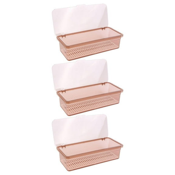 3pcs Tray with Lid Plastic Cutlery Storage Box Self Draining Utensil Storage Case Covered Silverware Container Drawer Organizer