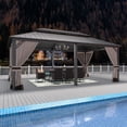 thumbnail image 2 of Gotland 12' x 20' Hardtop Gazebo, Outdoor Galvanized Steel Double-Roof Gazebo with Curtains and Netting for Patios, Gardens, and Lawns, Sand, 2 of 8
