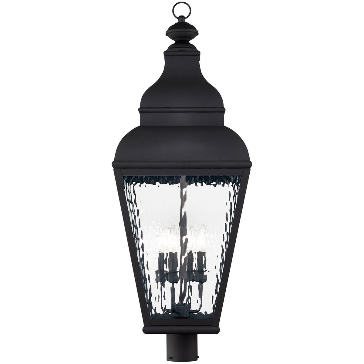 14 inch 4 Light Black Outdoor Post Lantern Pendant Lighting Fixture with Clear Water Glass Shade backed with Hand Crafted Solid Brass material for patio, front porch, entryway and more