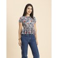thumbnail image 2 of Moomaya Womens Styled Back Peplum Top, Printed Round Neck Vacation Crop Top, 2 of 7