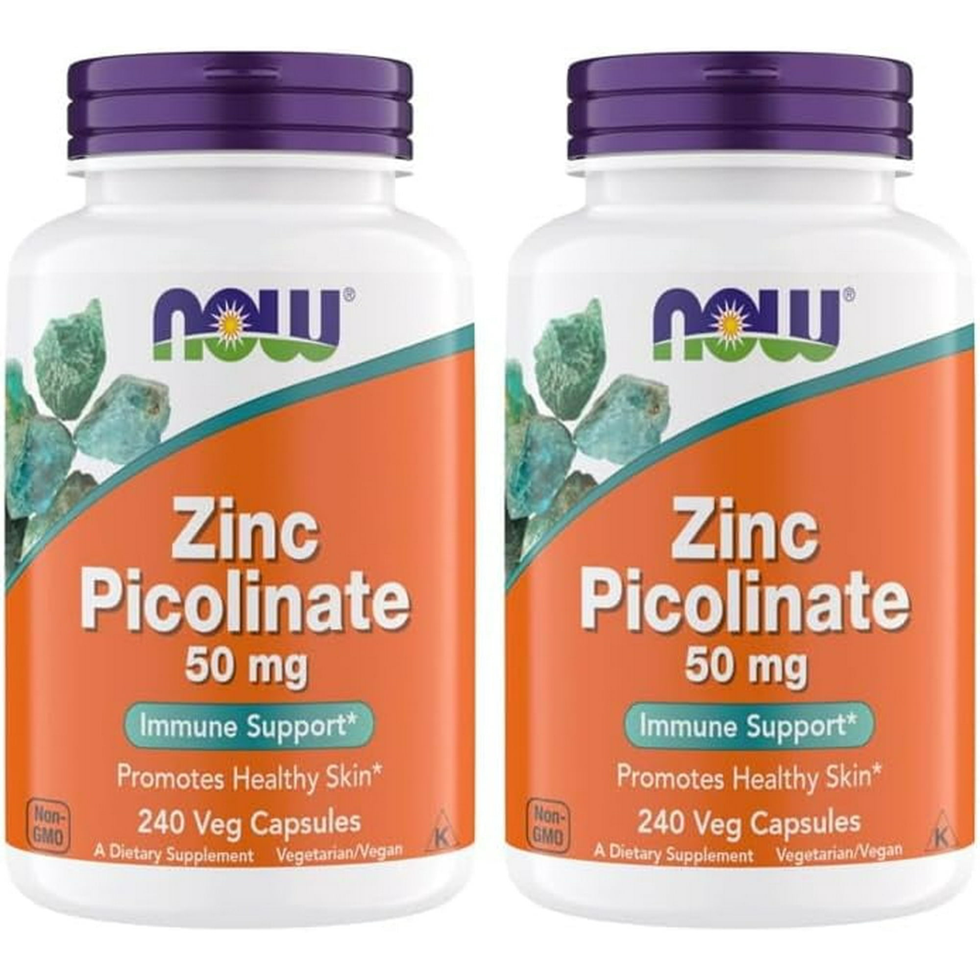 Now Supplements, Zinc Picolinate 50 mg, Supports Enzyme Functions, Immune Support, Non-GMO, Kosher, Suitable for Vegans - 240 Vegetarian Capsules (Pack of 2)