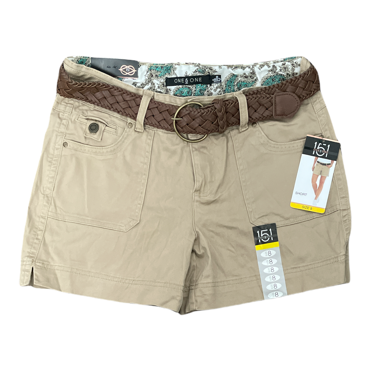 Braided Belted Stretch Twill Shorts 