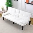 thumbnail image 4 of MIKIBAMA 67 Inch White PU Leather Modern Convertible Futon Sofa Bed Removable Armrests Built In Cup Holders Space Saving for Living Room, 4 of 6