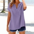 thumbnail image 2 of Yigetop Linen Shirts for Women Womens Summer V Neck T Shirts Cotton Linen V Neck Casual Loose Blouses Basic Tees Women Short Sleeve Tunic Blouse Purple XL, 2 of 5