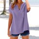 thumbnail image 2 of Ploknplq Linen Shirts for Women,Linen Button Down Shirt Women,Womens Linen Tops,Fashion Casual V Neck Short Sleeve Top T Shirt,Elbow Length Tee Shirts for Women,Gauze Shirts for Women Purple S, 2 of 5