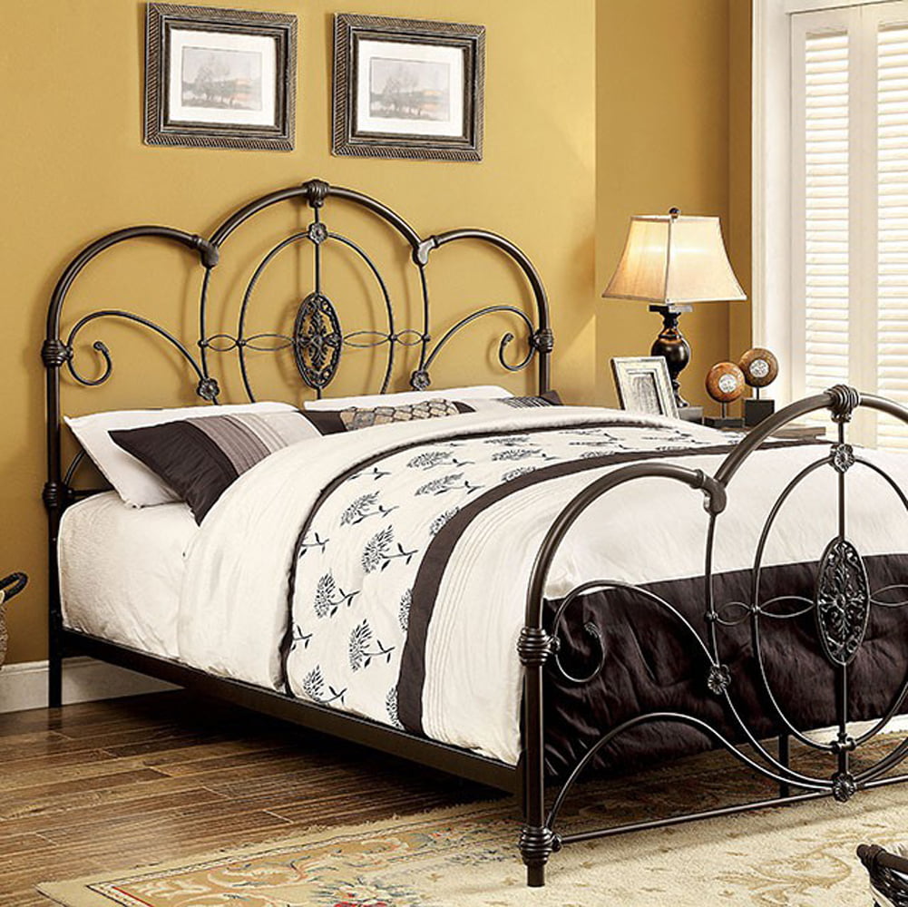 Metal California King Size Bed With Scroll Detailing Black