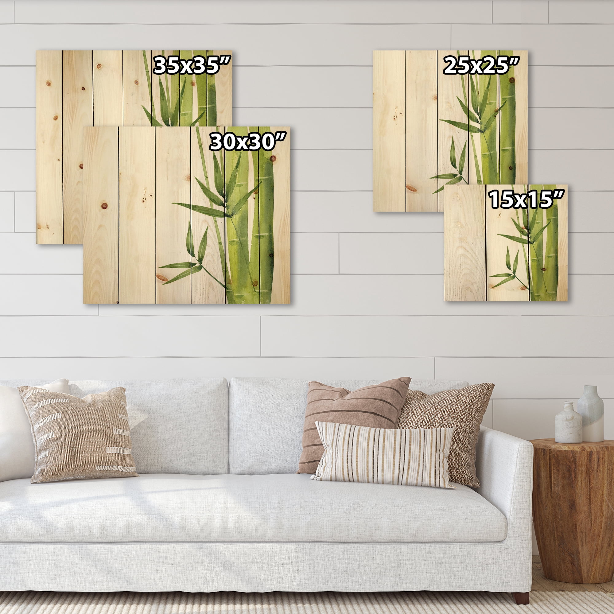 Designart 'The Forest of Bamboo Branches V' Tropical Print on Natural Pine Wood