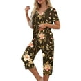 thumbnail image 7 of Women 2 Piece Capri Sets Short Sleeve V Neck Tops and Capris Pants Floral Print Lounge Set Women's Pajamas Sets, 7 of 7