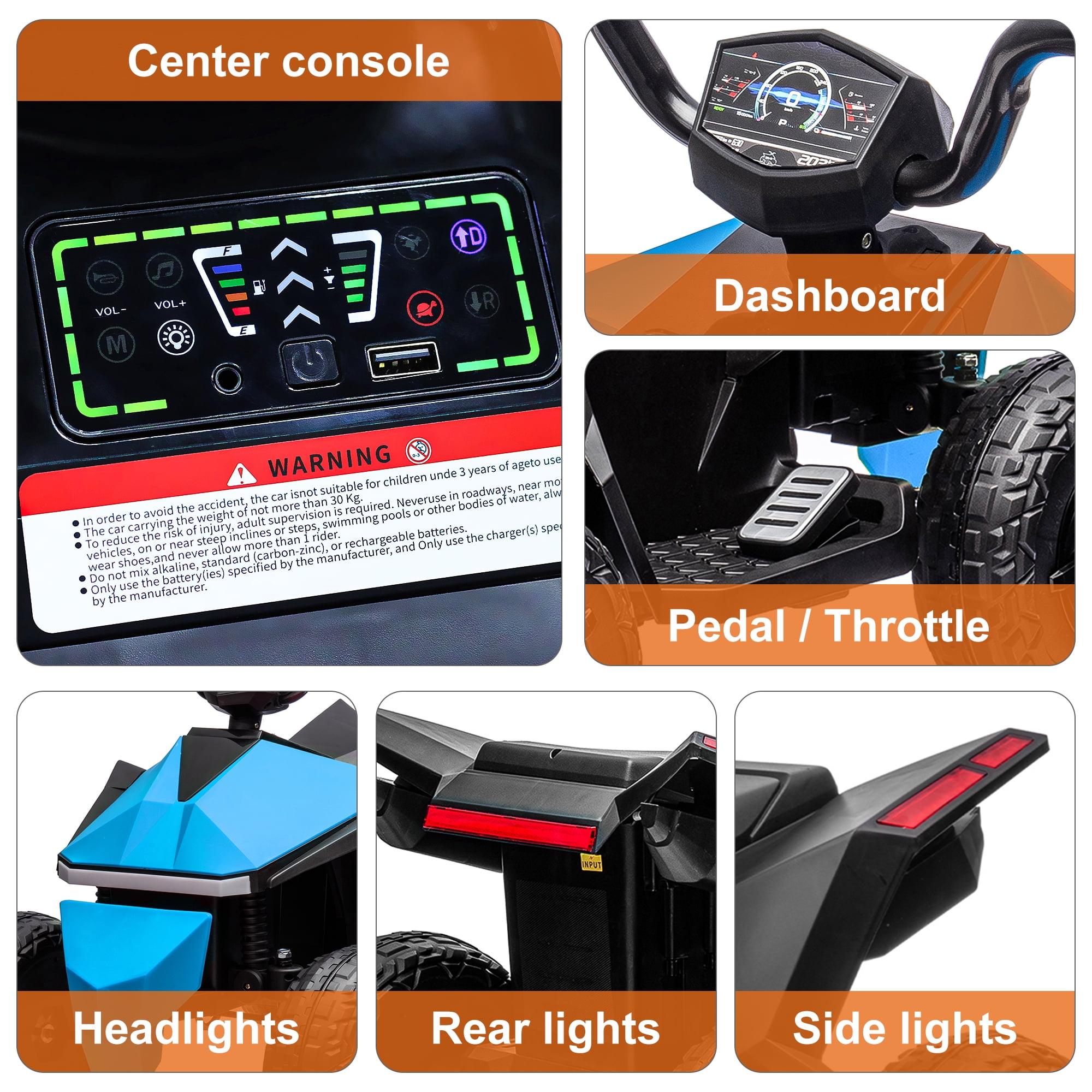 CIPACHO 12V Kids Ride On ATV Car, 4-Wheeler Electric Vehicle with Dual-Drive System, LED Front and Rear Dazzling Lights, Music, MP3, USB Interface, Blue CIPACHO 12V Kids Ride On ATV Car, 4-Wheeler Electric Vehicle with Dual-Drive System, LED Front and Rear Dazzling Lights, Music, MP3, USB Interface, Blue