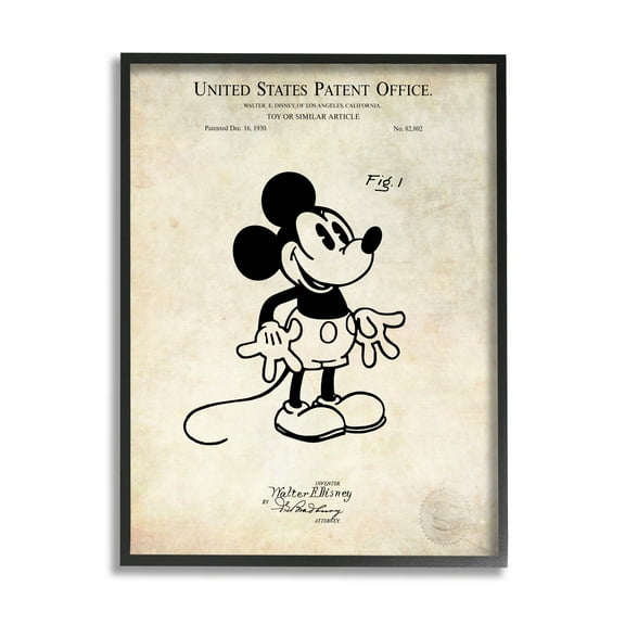 Stupell Industries Vintage Mouse Character Patent Graphic Art Black Framed Art Print Wall Art, Design by Karl Hronek