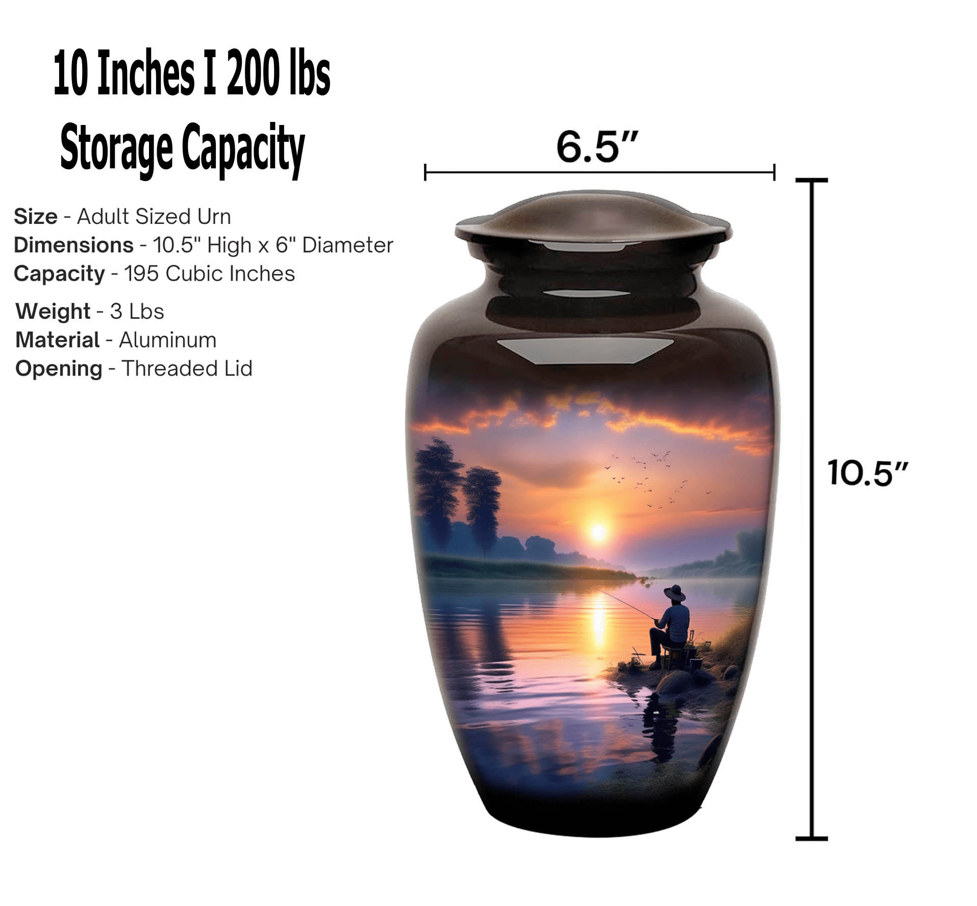 Fishing Man urn, Pictured Cremation Urn for Human Ashes, Completely Handicrafted with,Gone Large Cremation Fishing Urns for Human Ashes Adult Male Female - 200 Lbs Decorative Men Urn Fishing