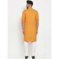 thumbnail image 4 of eloria Men's Traditional Orange Solid Cotton Blend Long Kurta Pyjama set, 4 of 7