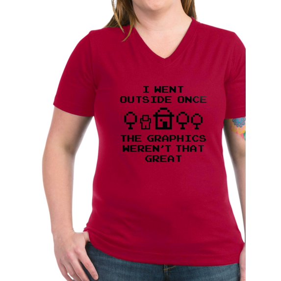 CafePress - I Went Outside Once T Shirt - Women's V-Neck Dark T-Shirt