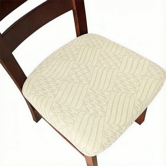 Lavish Cover 4 Pack Chair Seat Covers for Dining Room Chairs, Beige Stretchable Washable Dining Chair Slipcovers, Soft Removable Cushion Protector with Elastic Band