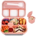 thumbnail image 5 of Bento Box Adult Lunch Box, Containers for Adults Men Women with 4 Compartments, Lunchable Food Container with Utensils, Sauce Jar, Muffin Liners, Microwave & Dishwasher Safe, Pink, 5 of 9