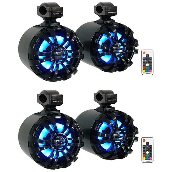 4) Rockville WB65KLED Black 6.5" 600w LED Marine Wakeboard Swivel Tower Speakers