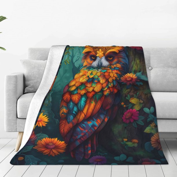Balery Colorful Owl Forest Manta de Felpa Suave y Acogedora – Cobija de Franela Aterciopelada para Cama, Lavable y Cálida para Sofá, Mascotas, Transpirable-50"x40"