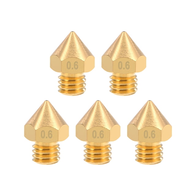 Boquillas de impresora 3D de 0.6 mm con rosca M6 para extrusora MK8 de 1.75 mm, latón, 5 piezas