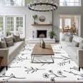thumbnail image 4 of Black White Plant Washable Living Room Rugs 6'x9', Boho Floral Farmhouse Leaf Retro Flower Botanical Low Pile Throw Large Area Rug Non-Slip Sturdy Edge Binding Carpet for Dining Room Kitchen Office, 4 of 9