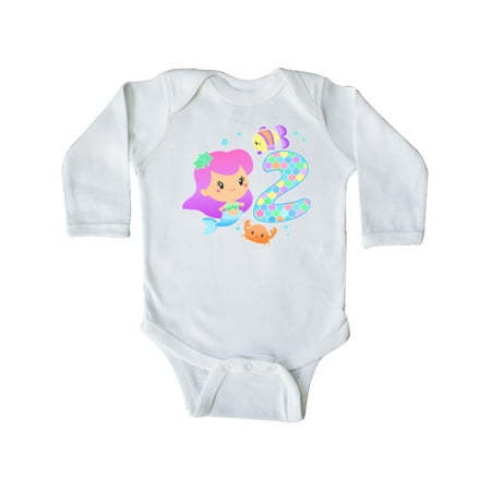 

Inktastic Second Birthday Mermaid with fish and crab Gift Baby Girl Long Sleeve Bodysuit