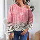 thumbnail image 2 of Top de manga larga con hombros descubiertos, franjas de color cómodas y holgadas, jersey con hombros descubiertos para Navidad, rosa, XXL, 2 of 5
