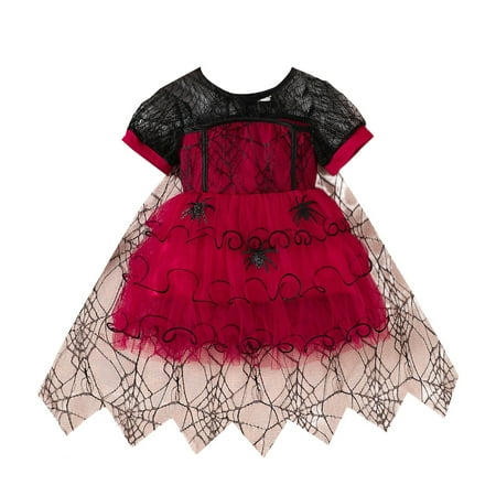 

EnJoCho Toddler Girls Fall Dress Baby Kids Trendy Halloween Cloak Lace Splicing Mesh Cake Dress Orange Black Matching Tulle Princess Dresses Dance Party Outfits