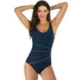 thumbnail image 3 of Lopsie TEMPTATION Women's Athletic One Piece Swimsuits Racing Training Sports Bathing Suit Color Block Swimwear Navy Blue, 3 of 7