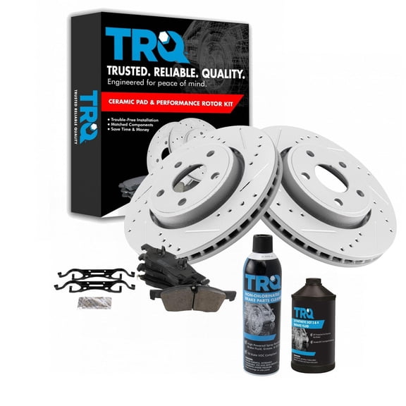 TRQ Front Metallic Brake Pad & Performance Rotor Kit w/Fluids for Durango Grand BKA21395 Fits select: 2014-2016 JEEP GRAND CHEROKEE, 2011-2013 JEEP GRAND CHEROKEE LAREDO